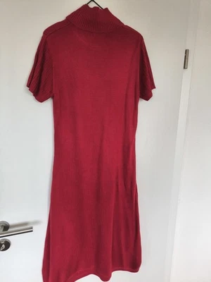 MEXX Damen Strickkleid Rot Rollkragen Kurzarm Midi XL Rippstrick Taschen - Bild 1 von 4