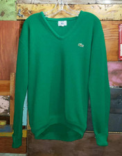 Vintage 80s Izod Lacoste V Neck Sweater Mens Large Green Acrylic Made In USA