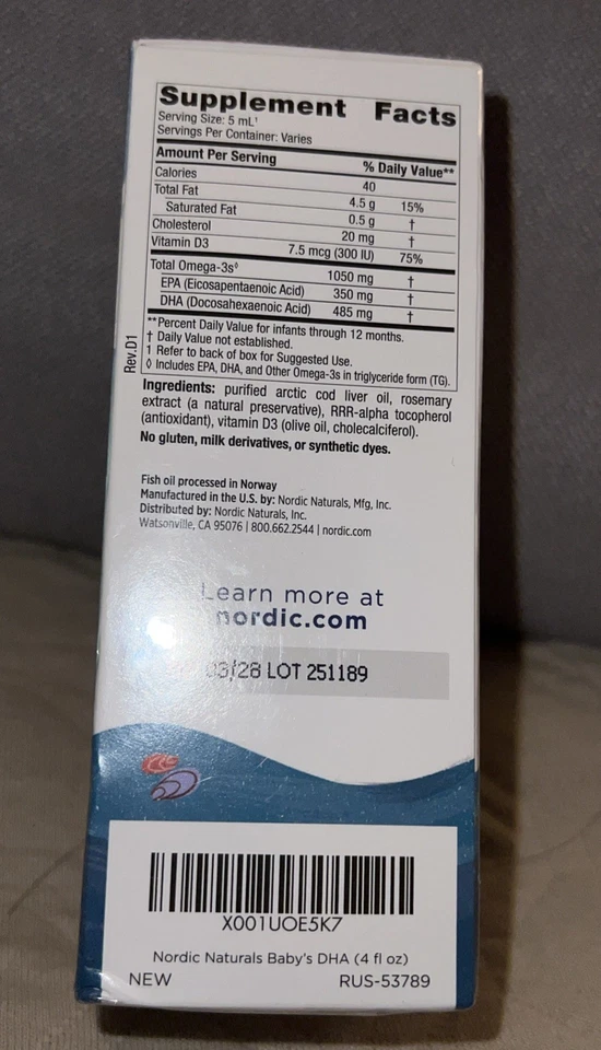 Nordic Naturals 婴儿 DHA 液体 Omegas、维生素 A & D3 - 4 盎司 120 毫升有效期至 03/28 — 第 2/3 张图片