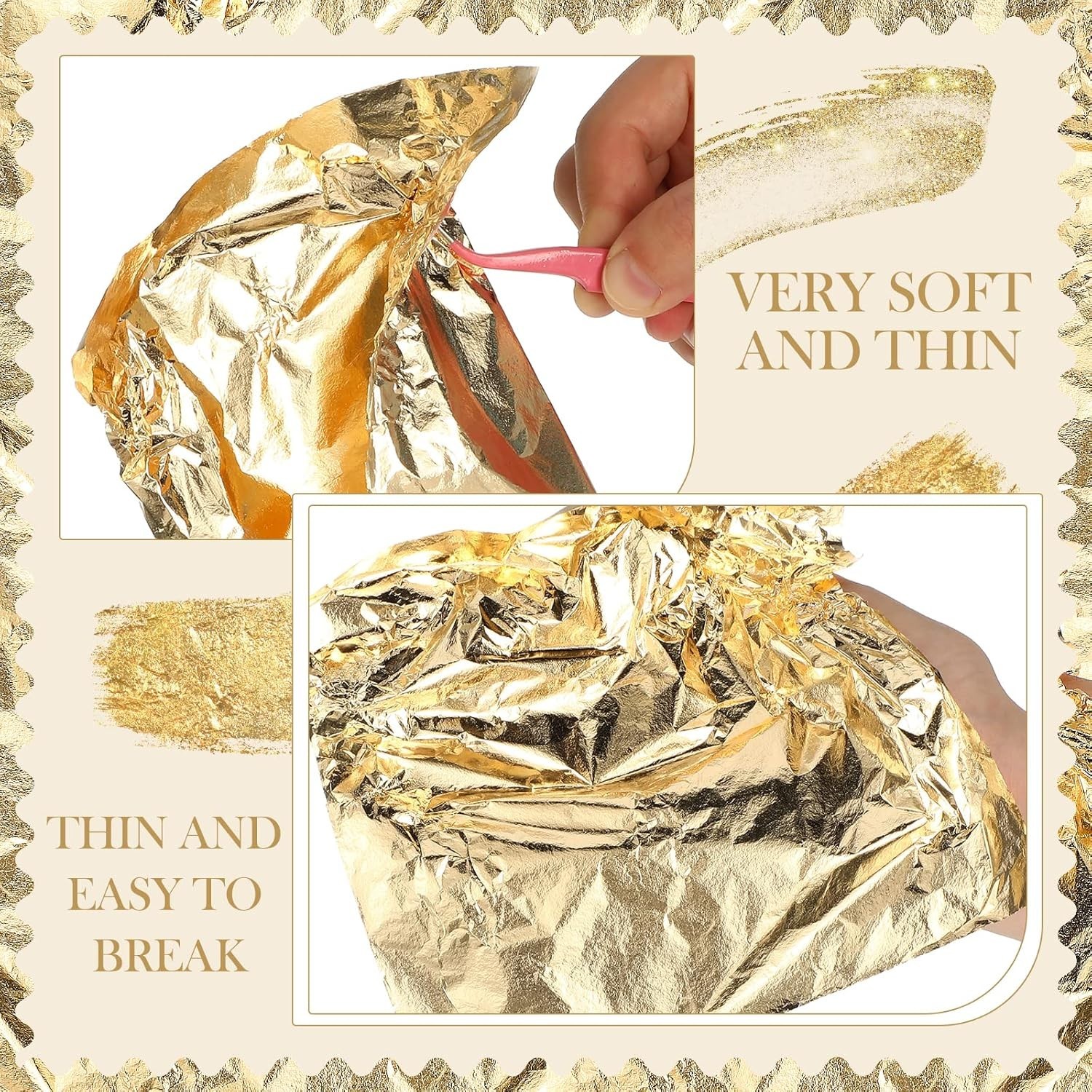 Versatile 100 Pcs Gold Leaf Sheets - 5.5" for Painting & Furniture Crafting