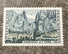 Timbre France 1436d (YT) Moustier - Variété Maisons de droite vertes - 1965