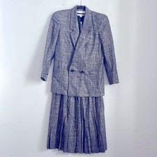 Vintage Christian Dior wool plaid pleated skirt double breasted blazer suit sz 6