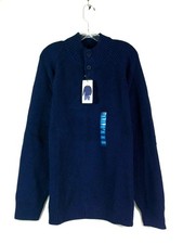 Eddie Bauer Mens Quarter Button Mock Neck Pullover Sweater XXL Blue