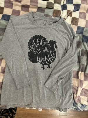 State of Mine Thanksgiving Gobble Till You Wobble Long Sleeve Shirt Size XL Top