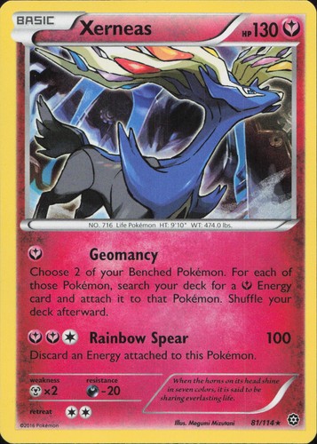 Xerneas 81/114 RARE REVERSE HOLO Steam Siege Pokemon Lightly Played