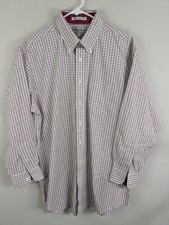 Paul Fredrick Dress Shirt Men's 17-33 White Button Down Long Sleeve Plaid Cotton