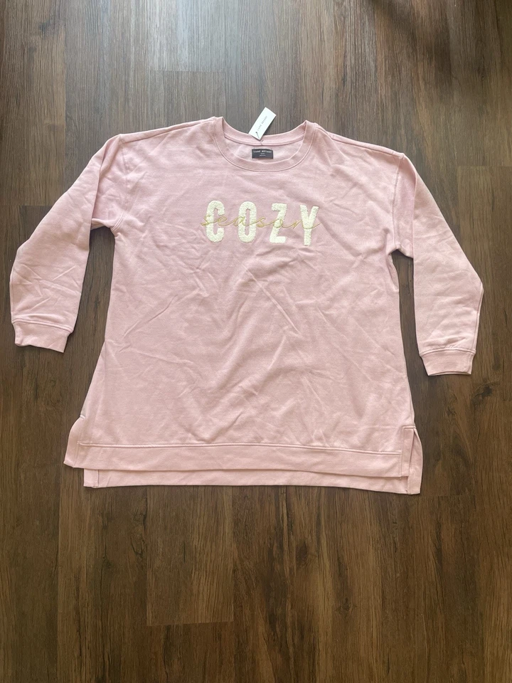 Lane Bryant Embroidered Cozy Season Graphic Side-Slit Pink 2X-3X Sweatshirt NWT - Image 1 of 4