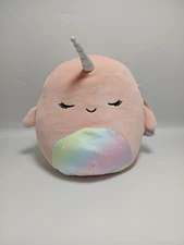Squishmallows 8" Evie The Narwhal  Peach Rainbow Belly Glitter Horn Soft