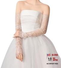 Mrotrida Women's Fingerless Lace Long Bridal Gloves Removable Hollow White-1