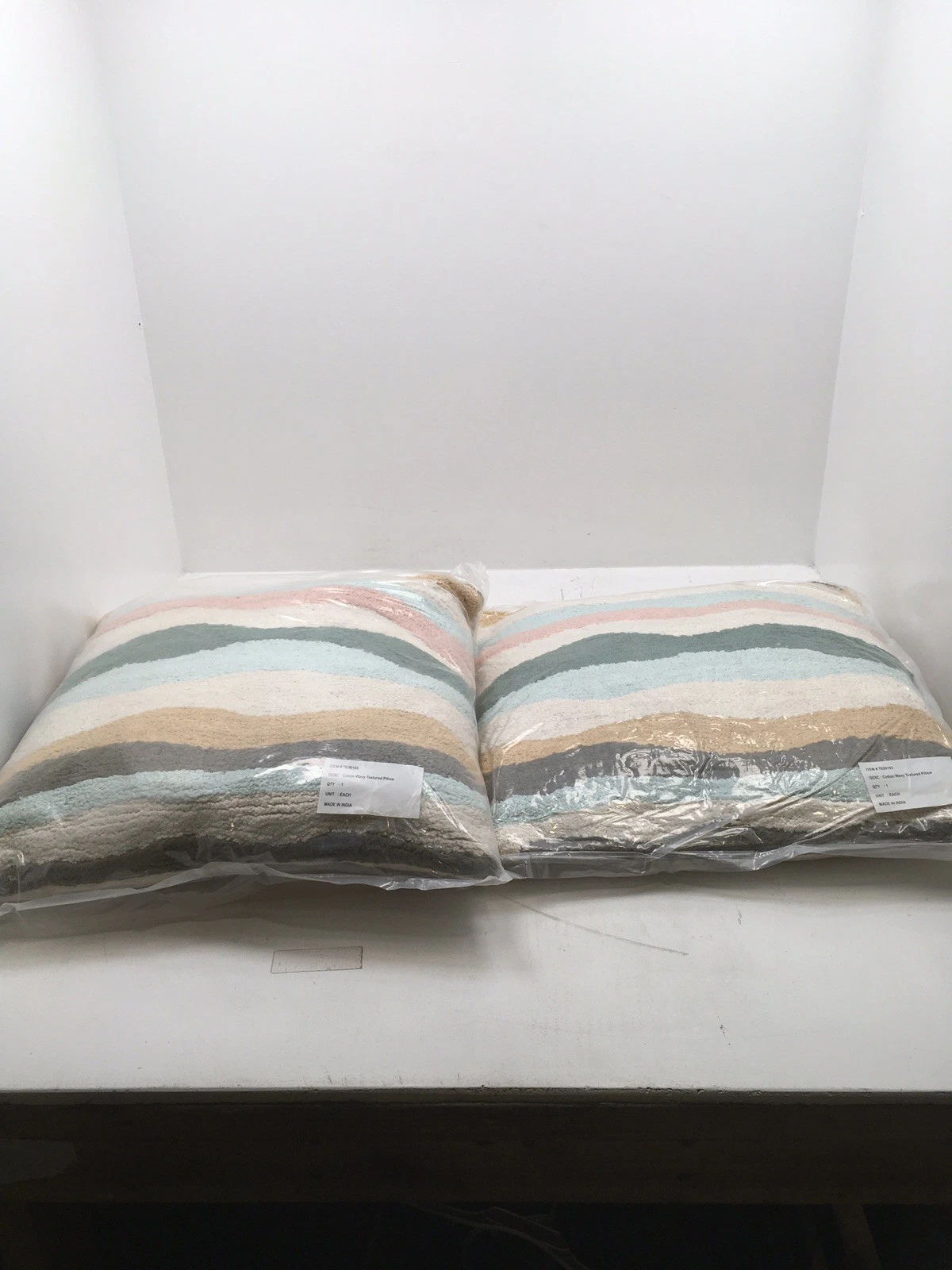 Transpac TE00193 Multicolor Wavy Cotton 18" Throw Pillow, Lot of 2, NWT