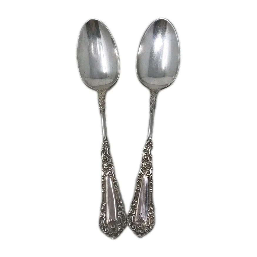 Set of 2 Antique Wm Rogers Silver Spoons Eagle Star 1800's Ornate Serving Spoons