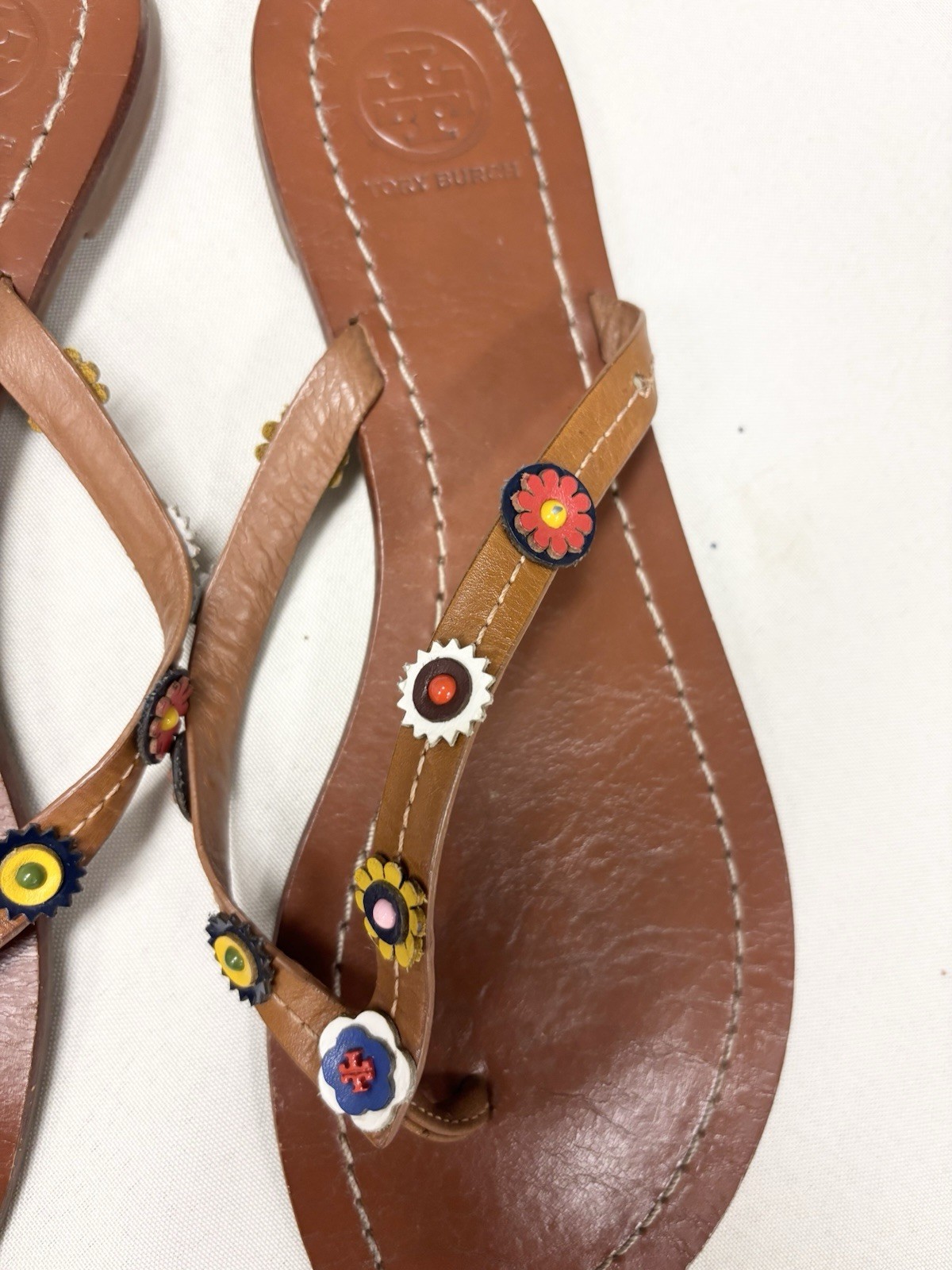 Tory Burch brown sandals with flower applique size 7.5 thumbnail 2