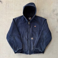 Carhartt J131 DNY faded blue hooded work wear jacket Large