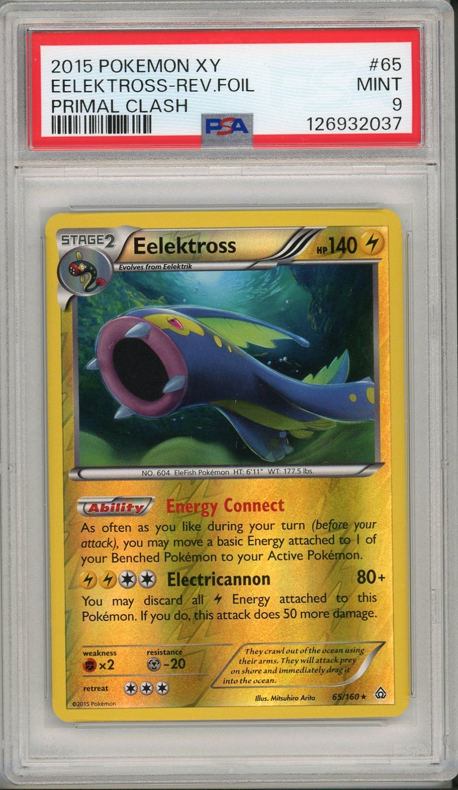 2015 Pokemon SWSH Primal Clash Eelektross Reverse Foil #65 PSA 9