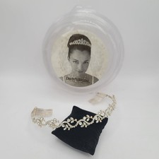 David's Bridal Floral Vine Rhinestone Tiara Silver Headpiece Wedding w/ Box