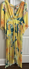 Farm Rio Anthropologie Floral Pietra Maxi Dress Yellow Sz S Flowy Boho