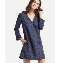 GAP Blue Dot Print A-Line Swing Dress Business Casual Comfortable Long Sleeve M