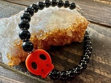 Handcrafted Skull Bracelet with Black Beads