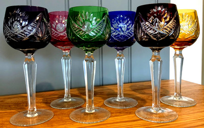 Set aus sechs böhmischen geschliffenen klaren Kristall Wein/Hock Gläsern 7 1/4 Zoll