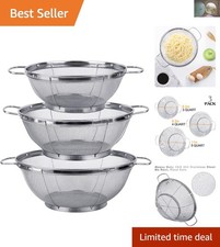 Rust-Free Stainless Steel Colander Set - 3 Sizes for Kitchen Efficiency & Style