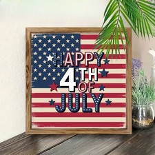 Vintage Flag Wall Hanging Wooden Stars Stripes Sign for 4th of July Decor 8 8in