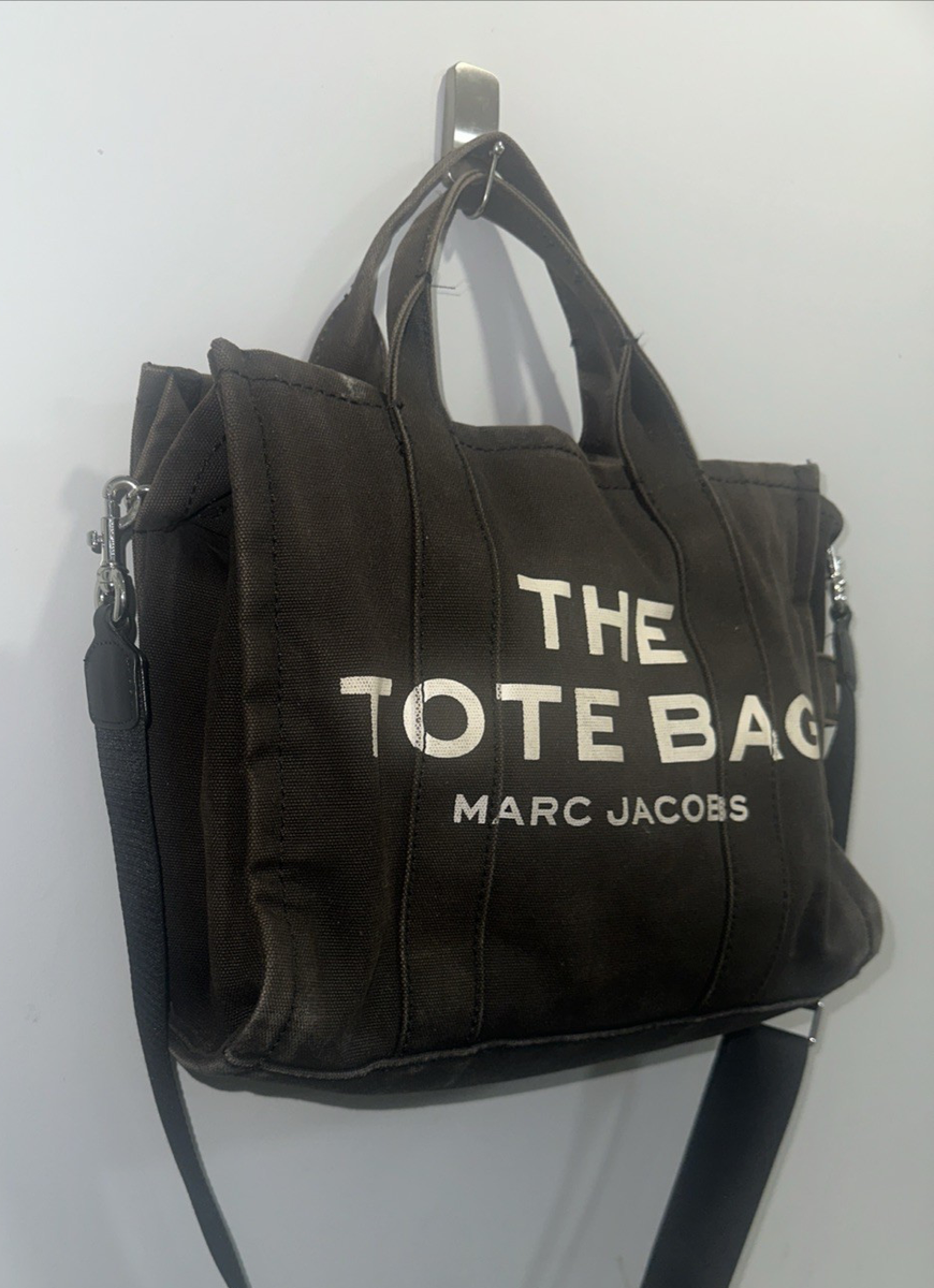 MARC JACOBS BLACK CANVAS THE TOTE BAG ZIP TOP SHOULDER PURSE BAG