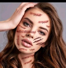 16 Sheets Halloween Temporary Tattoos, Tattoos for Halloween Scars, Ha