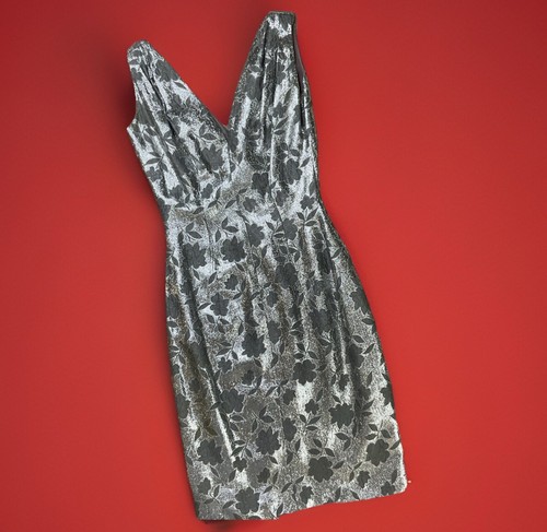Vintage Lilli Diamond Dress V-Neck Metallic Party Sleeveless Floral 50s 60s - Picture 2 of 13