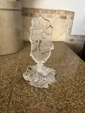 Vintage Czechoslovakia Perfume Bottle with Frosted Floral Stopper-7 1/2 In.