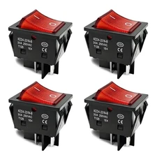 30A 250V AC DPST 4 Pin Rocker Toggle Switch 4 Pack Red Lighted T125 Heavy Duty
