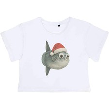 'Funny Christmas Ocean Sunfish' Women's Cotton Crop Tops (CO059034)