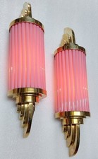Vintage Art Deco Skyscraper Wall Sconce - Brass & Pink Glass Light 1 Pcs