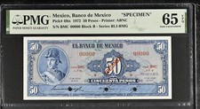 Banco de Meixco M4640Bts P#49ts 1972 SPECIMEN 50 Pesos PMG GemUNC 65