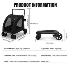 XXL Large Dog Stroller Outdoor Pet Jogger Stroller with Easily Walk in/Out Doors