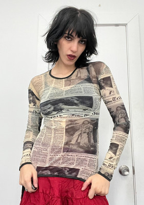 Puck and Haus Vintage Newspaper Sheer Long Sleeve Top