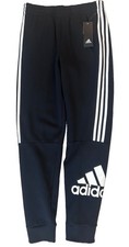 New Adidas Youth Boy's Fleece Jogger Sweatpants Black Stripes Size L-14/16