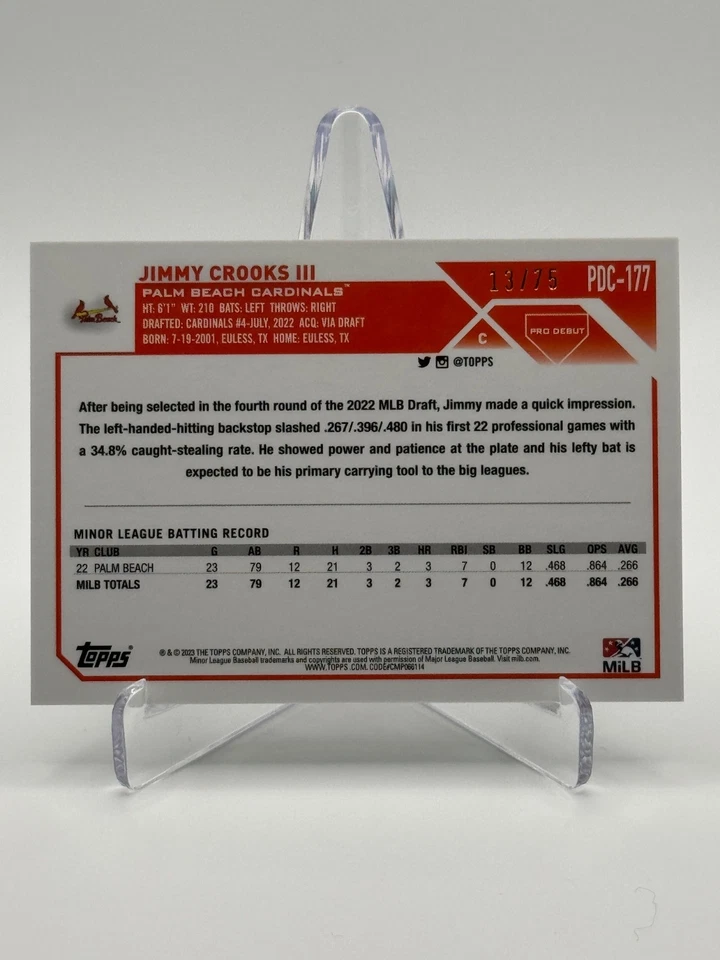 2023 Topps Pro Debut #PDC-177 JIMMY CROOKS III | Chrome Aqua Refractor /75 - Image 2 of 2