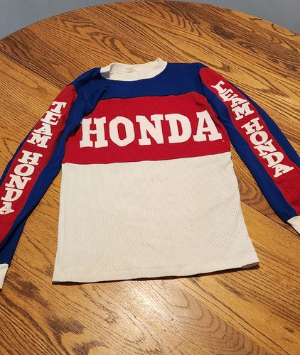 VINTAGE 1970's Mesh HONDA Motocross Jersey Racing Red, White & Blue Med
