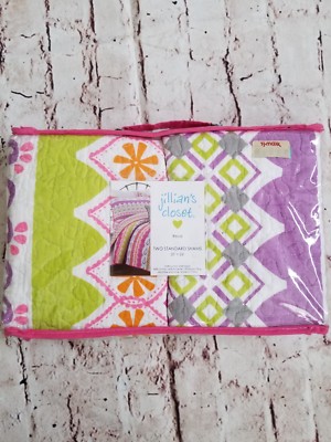 Jillians Closet Quilted Std Sham Pair Reva Ric Rac Floral Paisley Green Pink NEW