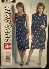 Butterick See & Sew pattern B4707 Misses'/Petite Jacket & Dress sz 14 - 20 uncut