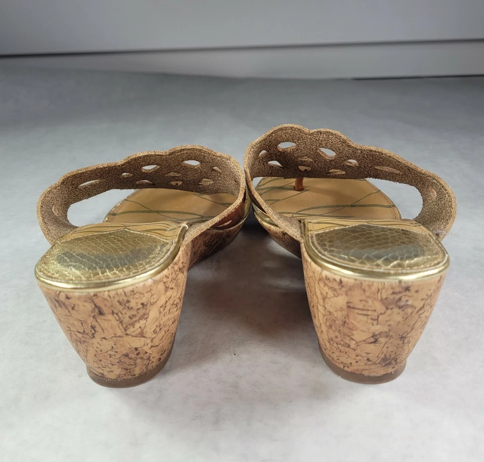 SAM & LIBBY Mujer Cuero Marrón Corcho Cuña Tacones Zapatos Sandalia Talla 9 Foto 4 de 4