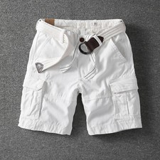 Mens Cargo Shorts 100% Cotton Combat Knee Length Summer Pants Loose Fit Short