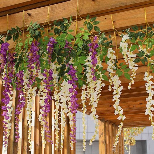60X Artificial Fake Hanging Wisteria Silk Flowers Vine Plant Home Wedding Decor - Picture 4 of 23