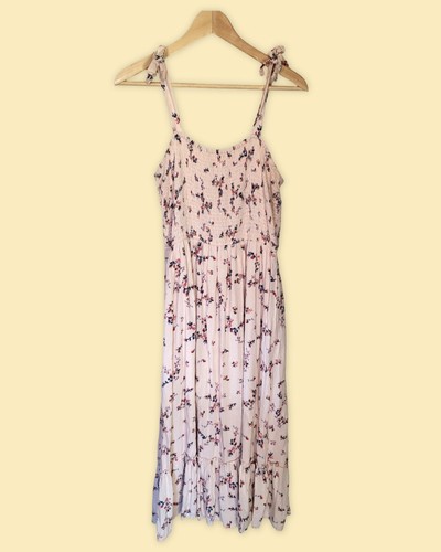 Floral Sundress Midi Dress Smocked Pale Pink Prairie Size S ♡Adorable♡ - Picture 2 of 10