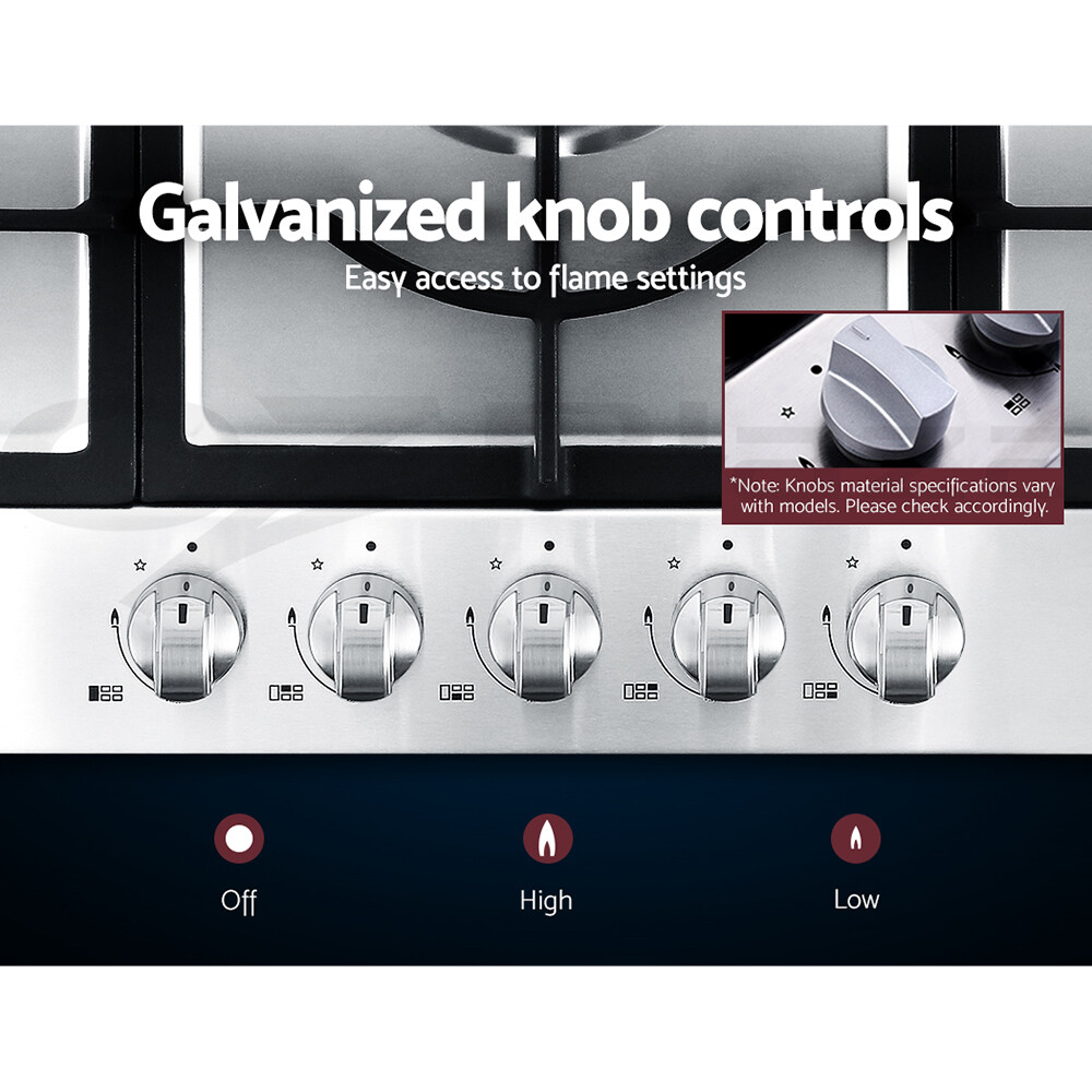 Devanti Gas Cooktop 90cm 60cm Glass Steel Stove Hob Cooker 2/4/5 Burner