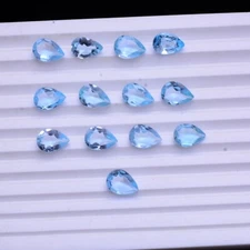 13 Pcs VVS Natural Sky Blue Topaz Pear Cut 9.60mm-9.99mm Untreated Gemstones Lot