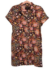 Tahari Floral Dress with Pockets Open Front 100% Linen European FLAX Size M