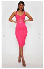 Hot Pink Lace Cup Detail Midi Dress, size UK 10 / EU 38 / US 8