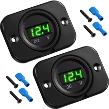 2 Pcs DC 12V 24V Waterproof Car Voltmeter with LED Digital Display Panel and ...