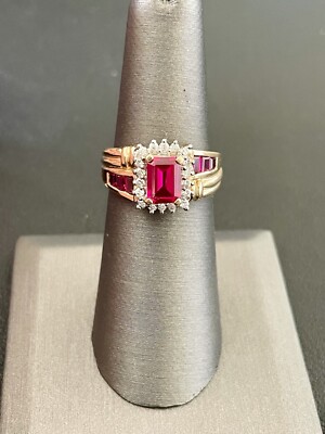 10k Yellow Gold Lab Created Ruby and Diamond Size